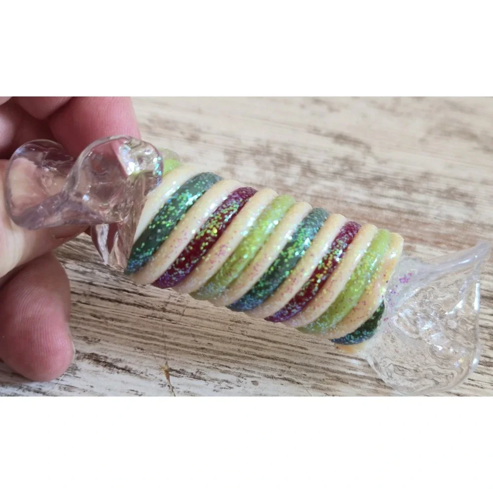 Vintage Glass Ribbon Candy Christmas Ornament Hand-Painted Glitter Blown Glass